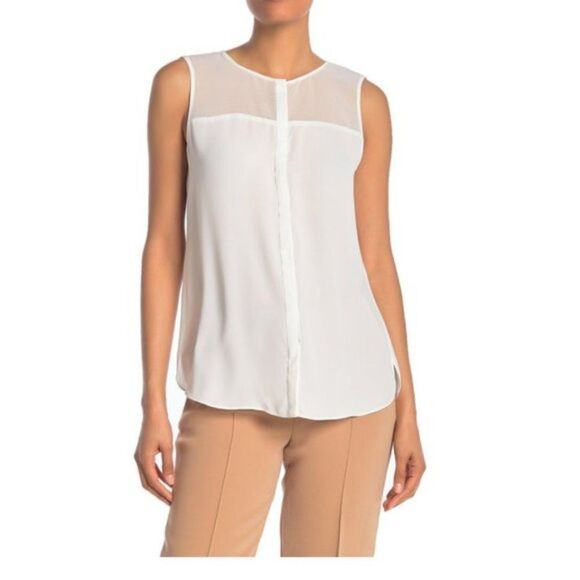 T Tahari White Hidden Placket Sleeveless blouse size S - Picture 1 of 8